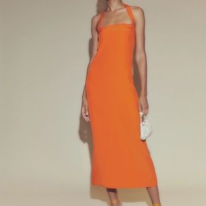 Reformation Alli all silk halter dress in Citrus.Size 0, midi length